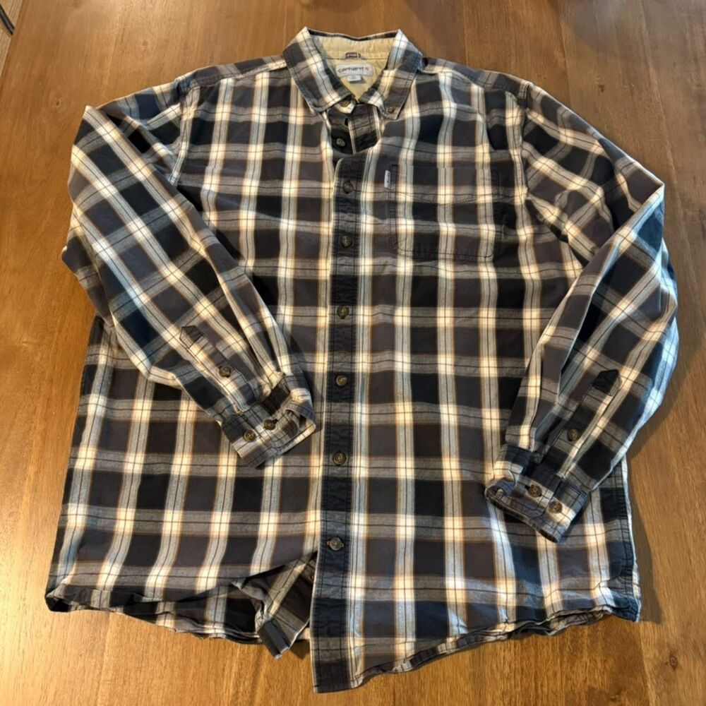 Carhartt 101750 Bellevue Plaid Shirt L Tall Shadow Relaxed Fit 2015 Cotton